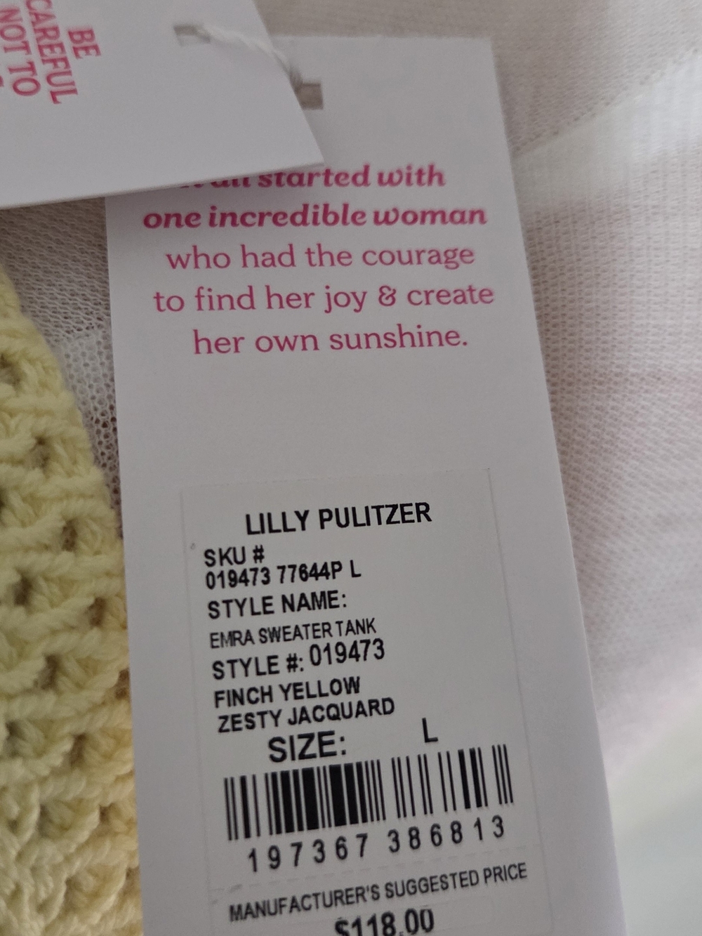 Lilly Pulitzer Emra Sweater Tank Finch Yellow Zesty Jacquard Size L NWT - Picture 3 of 3